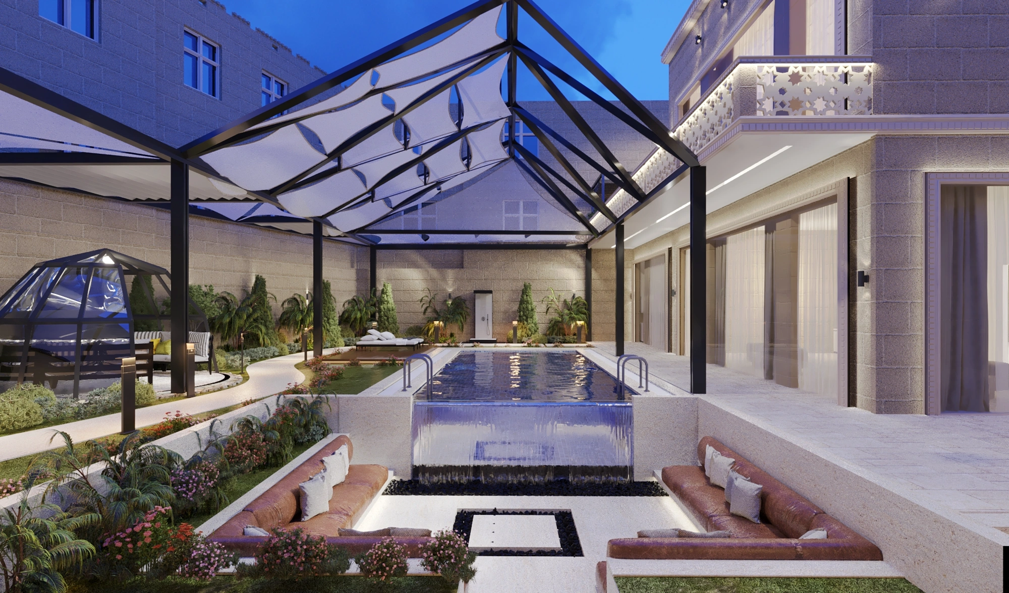 تصميم داخلي لغرفة معيشة عائلية (صالة) لفيلا خاصة