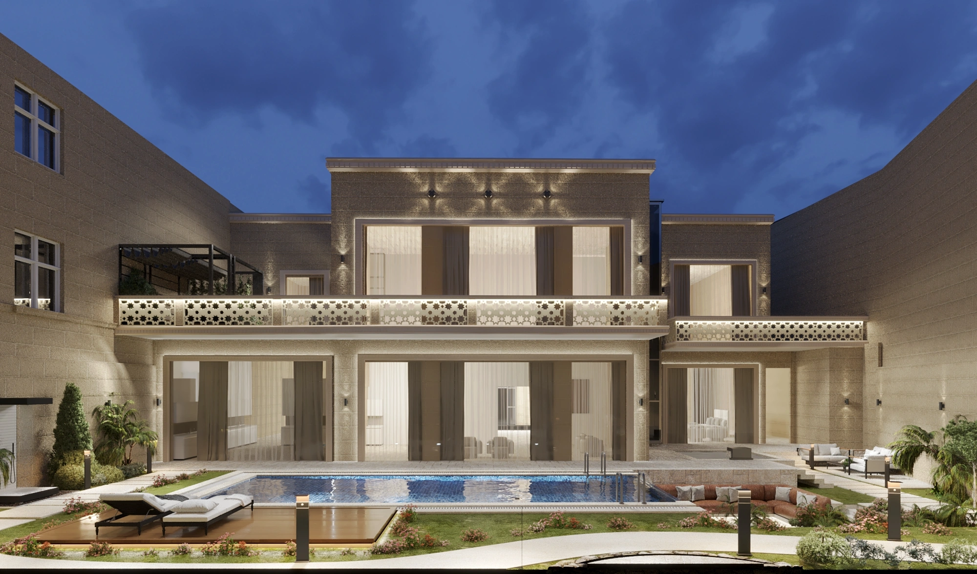 تصميم داخلي لغرفة معيشة عائلية (صالة) لفيلا خاصة