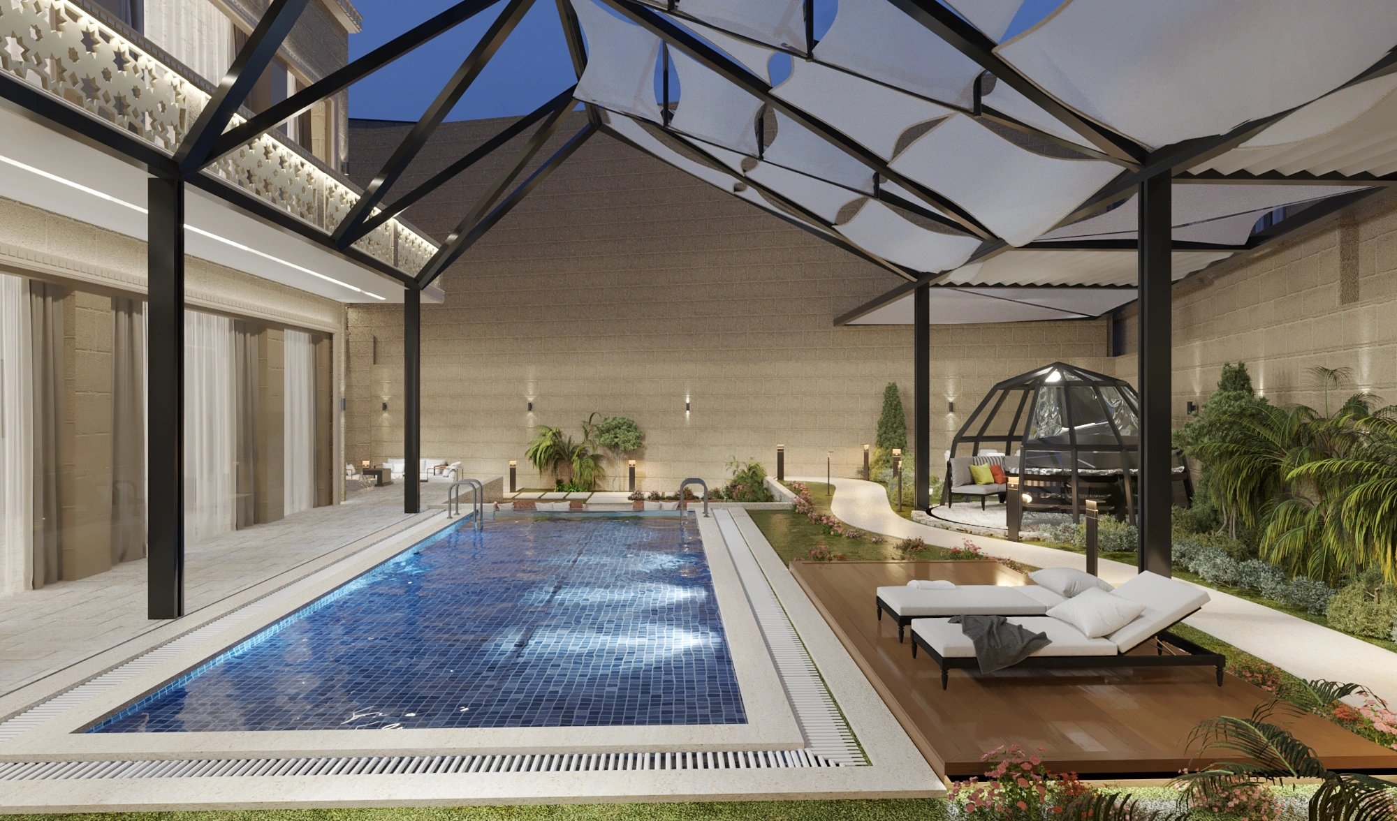 تصميم داخلي لغرفة معيشة عائلية (صالة) لفيلا خاصة