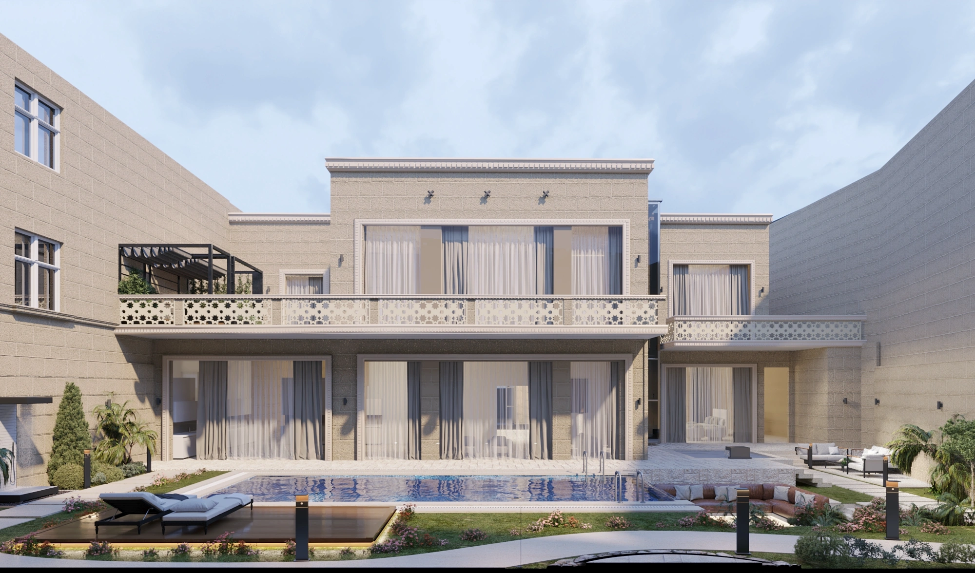 تصميم داخلي لغرفة معيشة عائلية (صالة) لفيلا خاصة