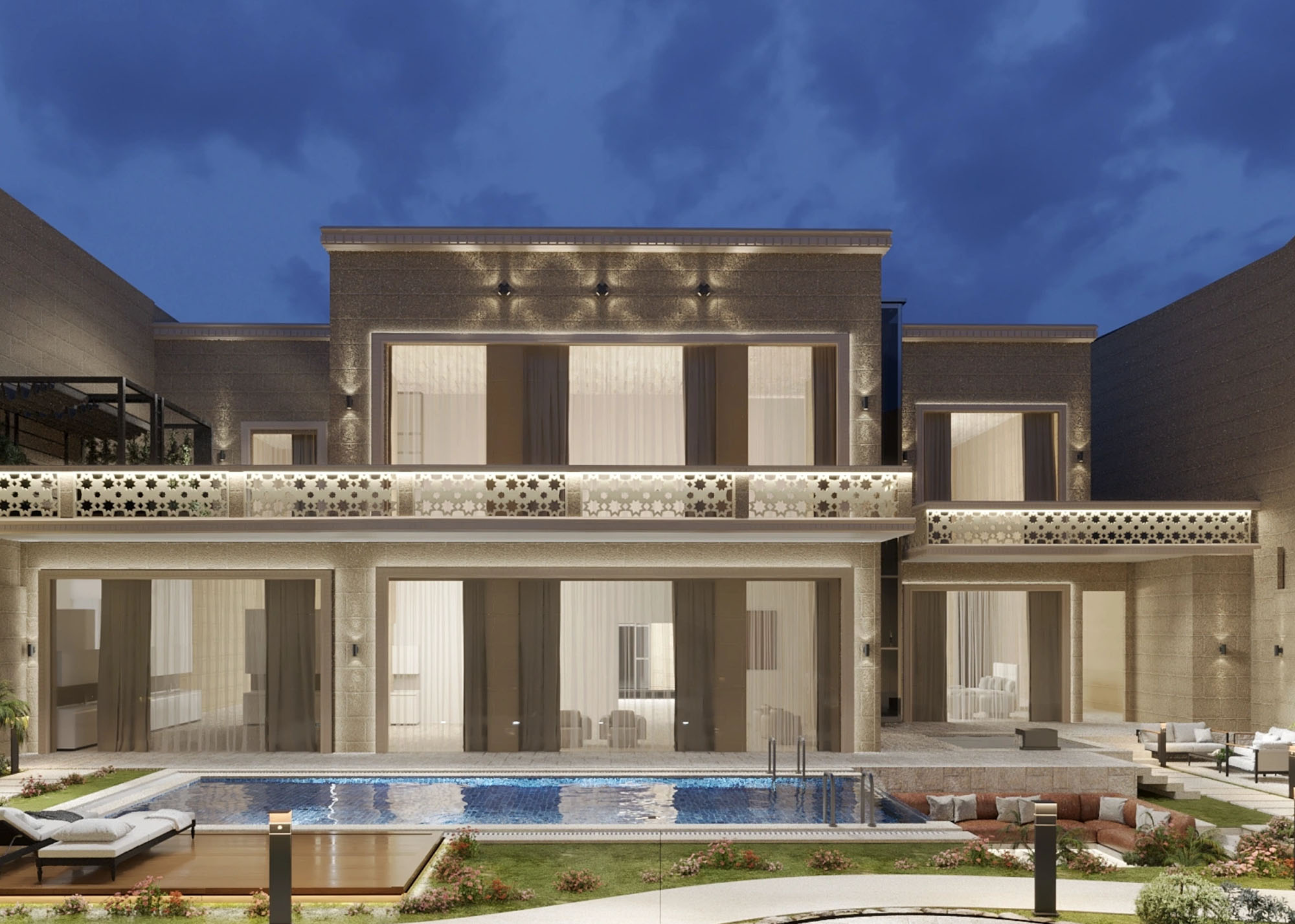 تصميم داخلي لغرفة معيشة عائلية (صالة) لفيلا خاصة